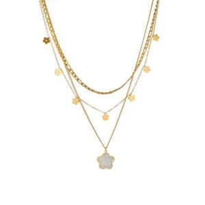 White Shell Multi Layer Flower Stainless Steel Necklace